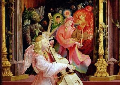 Engelmusiker, aus dem Konzert der Engel vom Isenheimer Altar, ca. 1512-16 von Matthias Grünewald